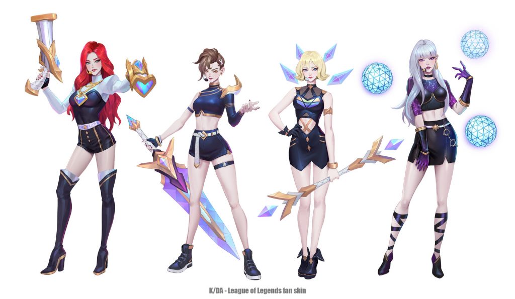 Artista profesional diseña skins K/DA para Syndra, Miss Fortune, Riven, y Lux