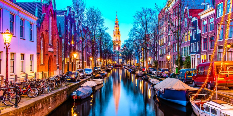 Night view of Zuiderkerk in Amsterdam, The Netherlands.
