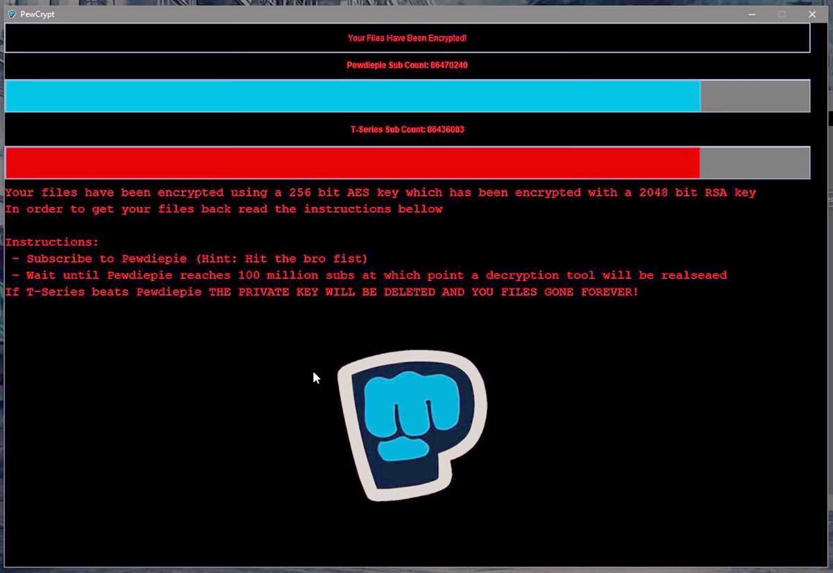 PewCrypt: el ransomware que te obliga a suscribirte a PewDiePie
