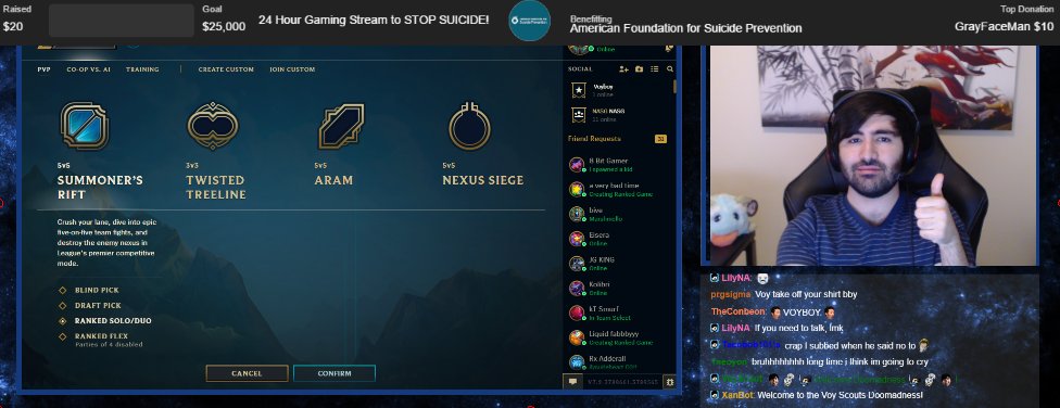 Voyboy realiza un STREAM de 24 HORAS a beneficencia de «American Foundation for Suicide Prevention»
