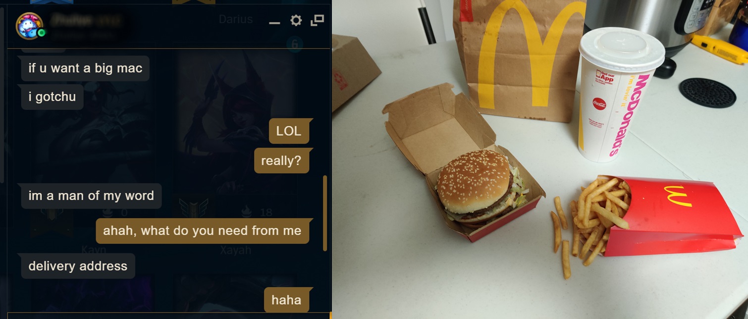 League of Legends: Jugador recibió una comida de Mc’Donalds gratis debido a su actitud en clasificatorias