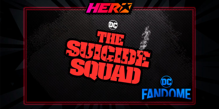 En la parte superior se lee Hero. En la parte inferior se lee DC FanDome. En el centro se ve un logo que se lee The Suicide Squad.