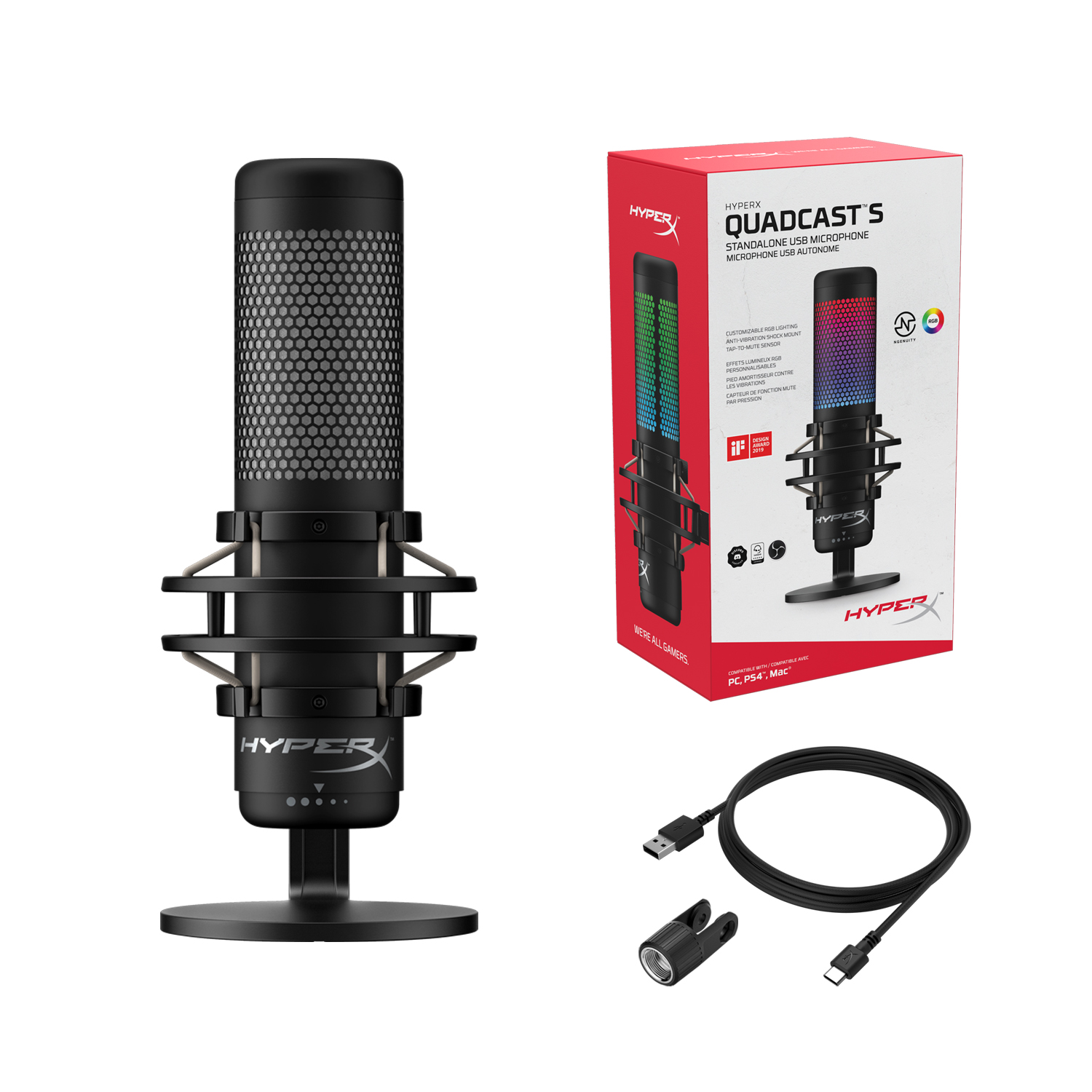 HyperX lanza micrófono QuadCast S USB con efectos de iluminación RGB dinámica y ajustes personalizables
