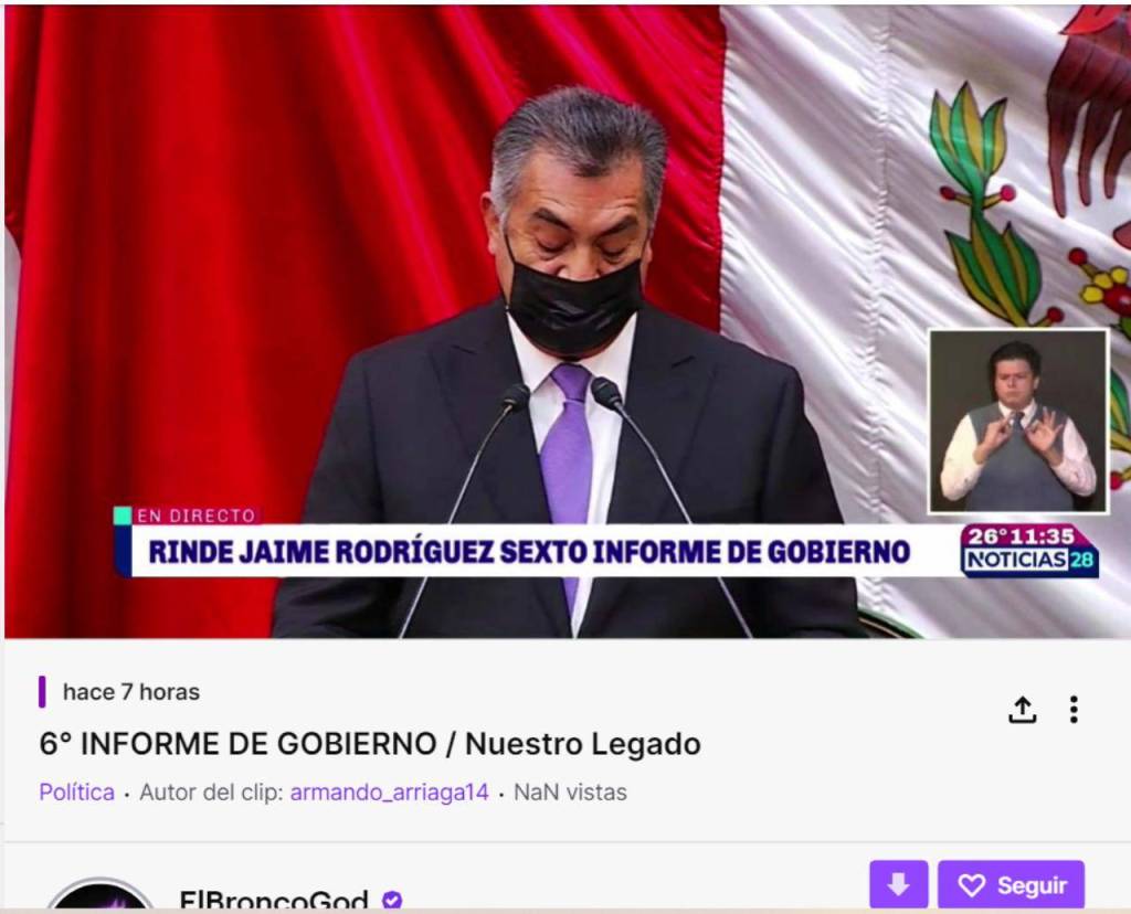 El Bronco, gobernador de Nuevo León, México, dará su informe de gobierno por Twitch