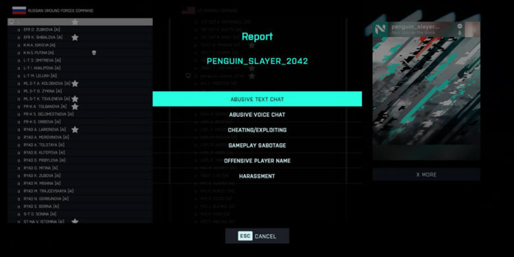 Battlefield 2042 y los tipos de reportes