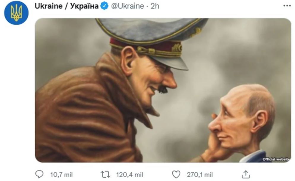 El Twitter de Ucrania, en pleno ataque de Rusia, compara a Vladimir Putin con Hitler en una curiosa imagen