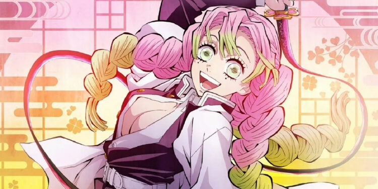 La cosplayer malpatine modela los atuendos de Mitsuri Kanroji de Kimetsu no Yaiba