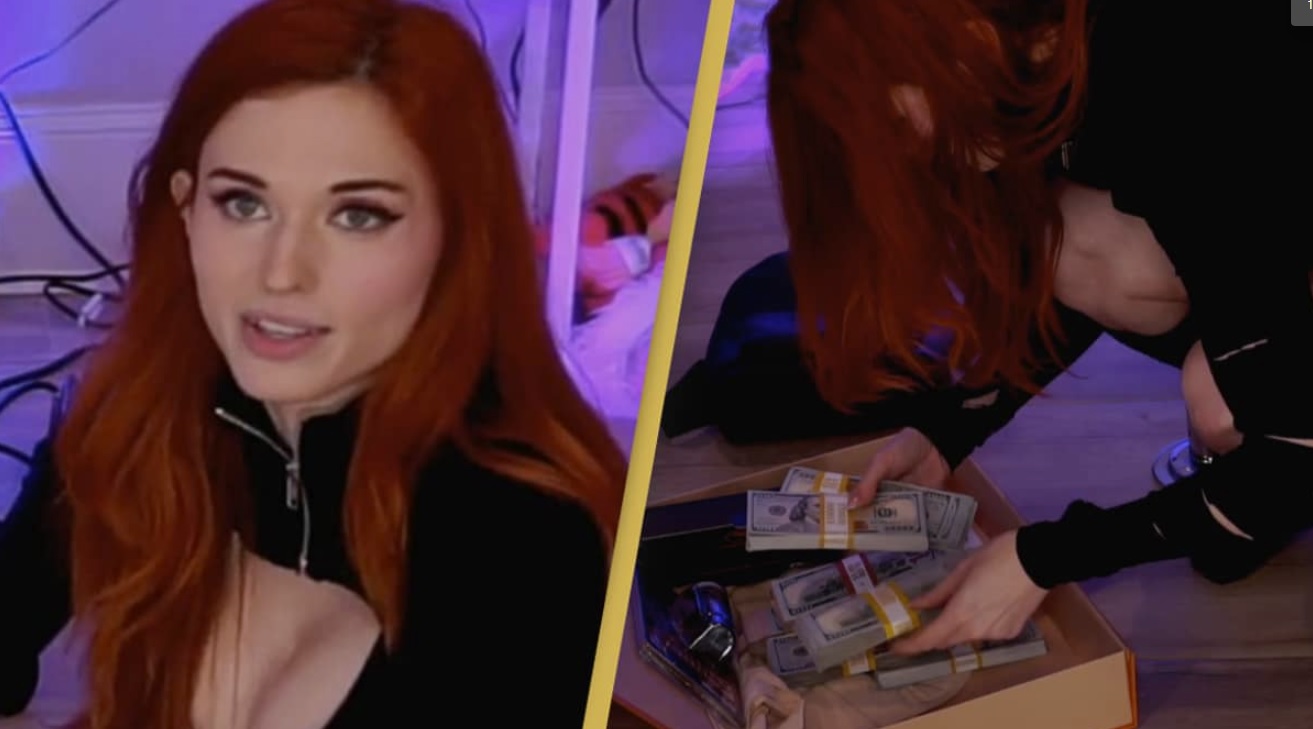 Amouranth recibe una caja de regalo con 70 mil dólares y objetos de defensa personal