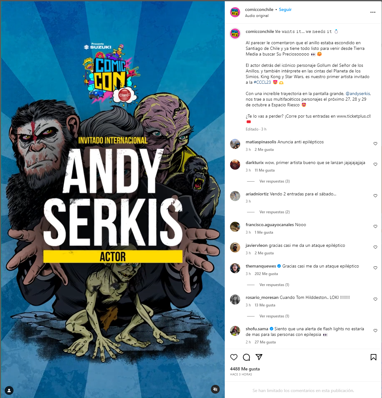 My precious: Andy Serkis, el actor detrás de Gollum, es el primer  confirmado de la Comic Con Chile, TV y Espectáculo