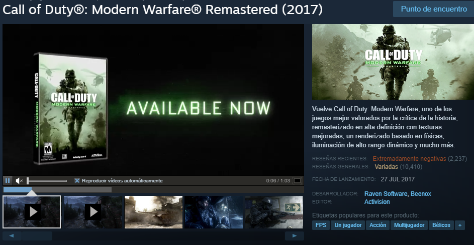 Modern Warfare Remastered Reseñas Negativas