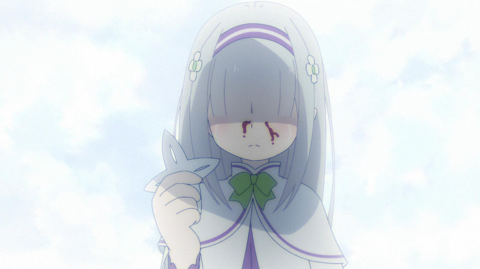 Emilia pequeña como se ve en el anime Re:Zero