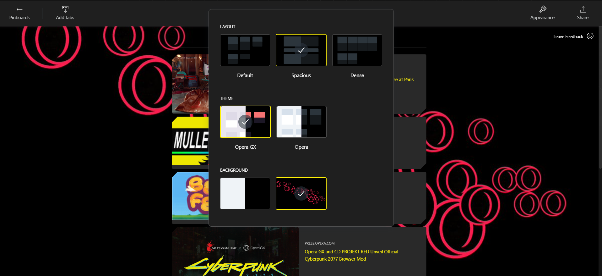 Pinboards en Opera GX Imagen 1