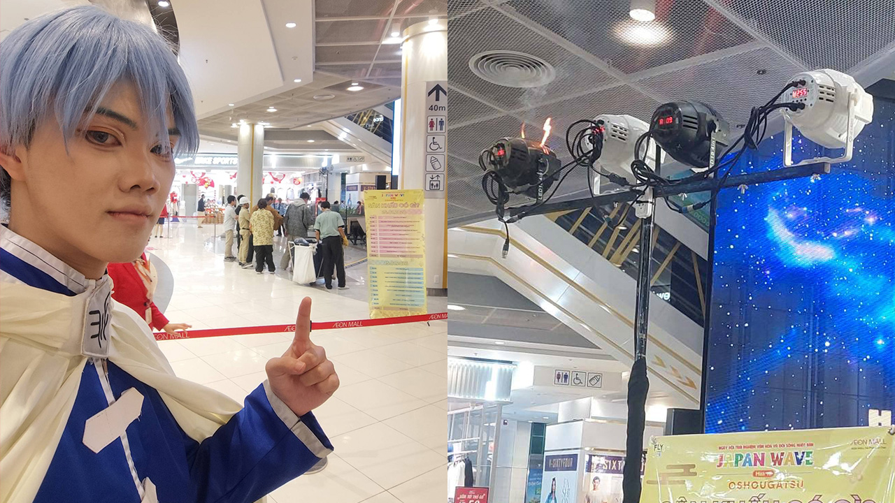 cosplayer apaga incendio centro comercial